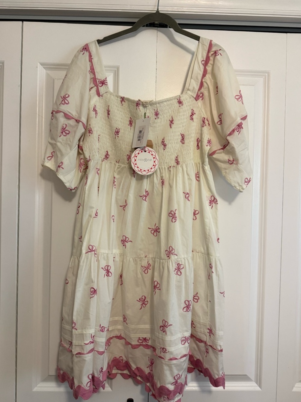 Imoga Cream Dress with Pink Bow Motif